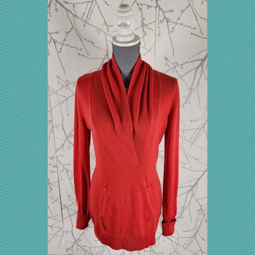 Lorenzi Collezione Orange 100% Merino Wool Faux Wrap Tunic Sweater